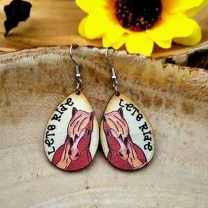 Cute Western Horse Wooden Dangle Earrings
